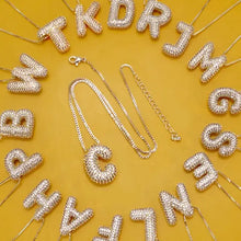 Load image into Gallery viewer, Initial Pave Rhinestone Bubble Balloon Gold Necklace