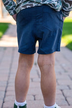 Load image into Gallery viewer, Burlebo Youth Athletic Shorts in Heather Navy American Flag Liner