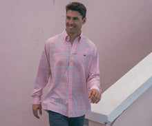 Load image into Gallery viewer, Southern Marsh Hartsville Plaid Dress Shirt Coral & Light Blue