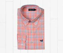 Load image into Gallery viewer, Southern Marsh Hartsville Plaid Dress Shirt Coral & Light Blue