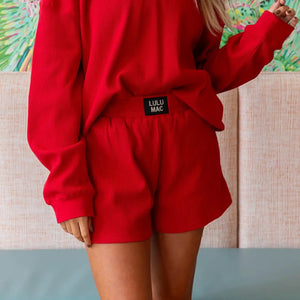 Lulu Mac Waffle Shorts in Red