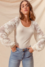 Load image into Gallery viewer, Yesterday Rib Knit Top with Lace Balloon Sleeves in Ivory