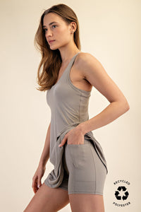 Living The Dream Tennis Romper Dress in Stone Taupe