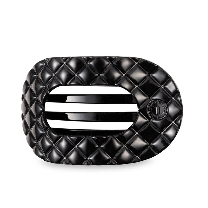 Teleties Medium Flat Round Clip Jet Black Quilted