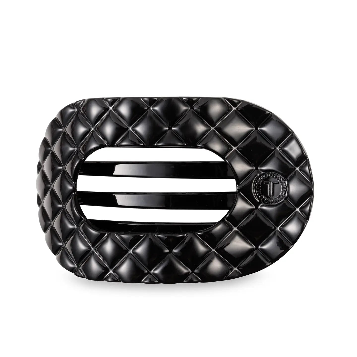 Teleties Medium Flat Round Clip Jet Black Quilted