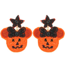 Load image into Gallery viewer, Halloween Pumpkin Jack-O-Lantern Bow Earrings
