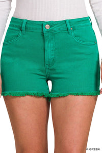 Simple Things Acid Washed Frayed Shorts K Green