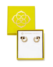 Load image into Gallery viewer, Kendra Scott Boxed Gold Mikki Pave Huggie Earrings in White Crystal