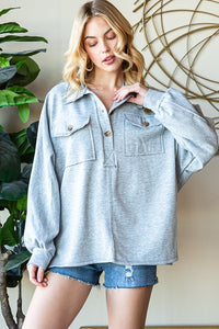 Busy Days Ahead Oversized Henley Top H. Grey