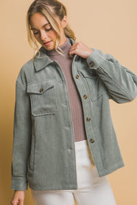 Love Me When I'm Gone Corduroy Sherpa Jacket in Mint Stone