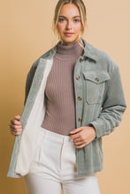 Load image into Gallery viewer, Love Me When I&#39;m Gone Corduroy Sherpa Jacket in Mint Stone