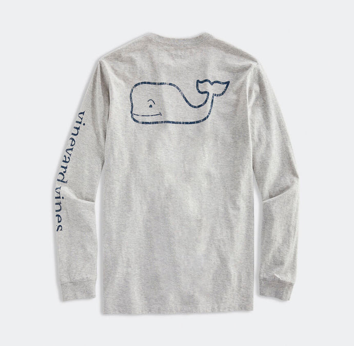 Vineyard Vines Vintage Whale Long Sleeve Tee in Grey Heather