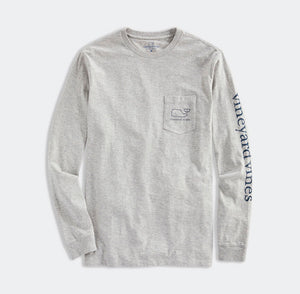 Vineyard Vines Vintage Whale Long Sleeve Tee in Grey Heather