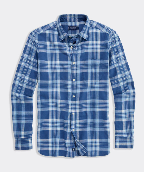 Vineyard Vines Miacomet Plaid Island Slub Shirt in Moonshine