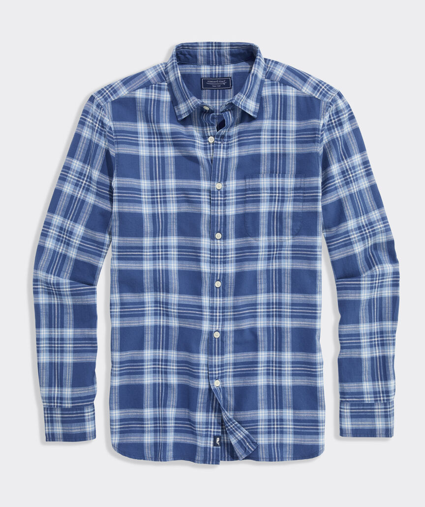 Vineyard Vines Miacomet Plaid Island Slub Shirt in Moonshine