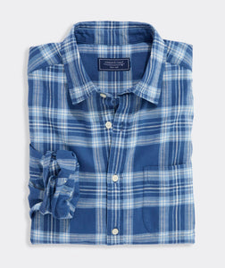Vineyard Vines Miacomet Plaid Island Slub Shirt in Moonshine