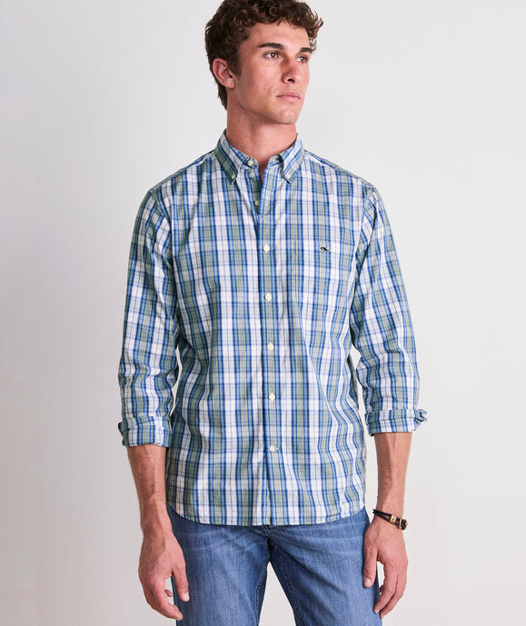 Vineyard Vines Washashore Plaid Perfect Wash Shirt in Dune Grass