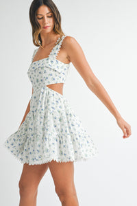 We Spend Our Lives Tiered Cut Out Mini Dress Blue