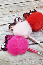 Load image into Gallery viewer, Heart Sequin Pom Pom Pen Red