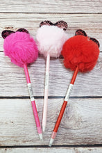 Load image into Gallery viewer, Heart Sequin Pom Pom Pen Red