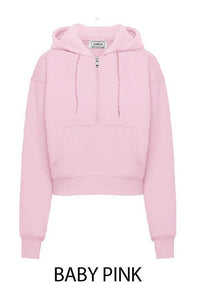 Loving How I Am Living Basic Fleece Half Zip Hoodie in Baby Pink