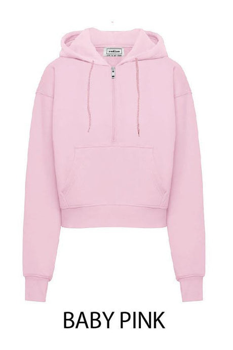 Loving How I Am Living Basic Fleece Half Zip Hoodie in Baby Pink