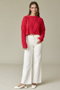 Cora Loose Fit Cable Knit Sweater in Red