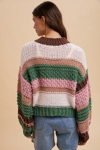 On a Holidate Color Block Stripe Sweater in Pink Multi