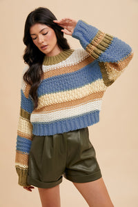 On a Holidate Color Block Stripe Sweater in Multi