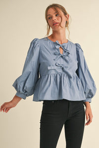 Happy Accidents Bow Peplum 3/4 Sleeve Blouse