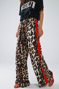 Let's Get Going Leopard Straight Pants With Red Stripes