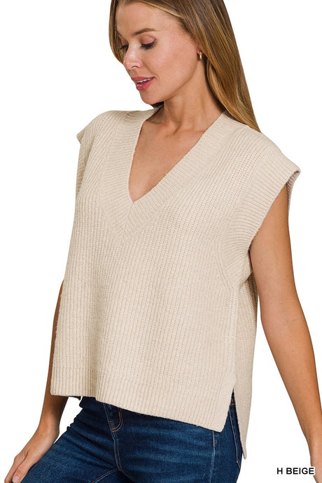 I Need To Know Sweater Vest with Side Slit in Heather Beige