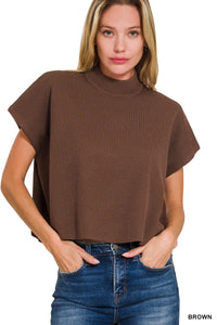 The Way I Feel Mock Neck SS Boxy Sweater Top in Brown