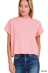 The Way I Feel Mock Neck SS Boxy Sweater Top in Dark Pink