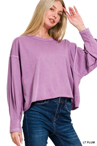 I Need You More Oversized LS Cropped Top in Lt. Plum