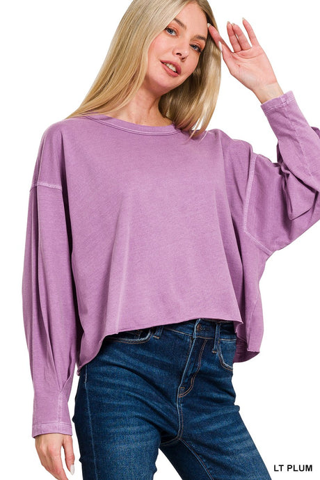 I Need You More Oversized LS Cropped Top in Lt. Plum