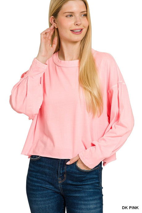 I Need You More Oversized LS Cropped Top in Dk. Pink