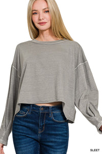 I Need You More Oversized LS Cropped Top in Sleet