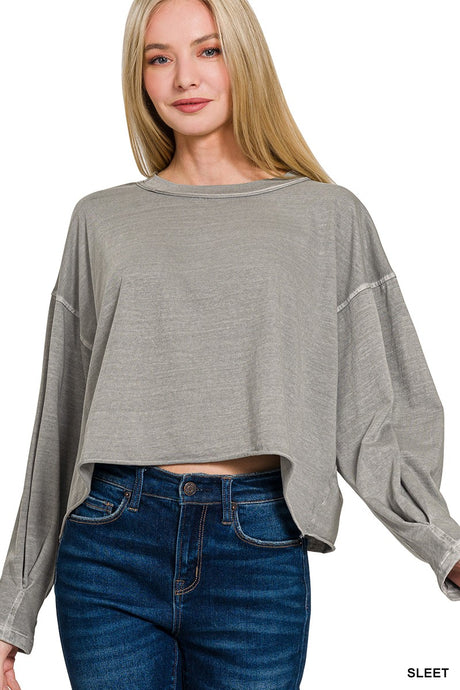I Need You More Oversized LS Cropped Top in Sleet