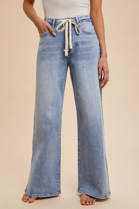 Take My Hand Waist Strap Side Slit Jeans