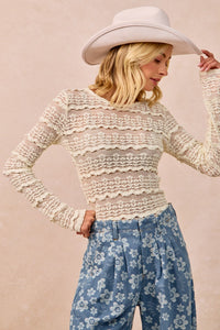 Believe In Me Ruffle Detail Flower Lace Top in Cream