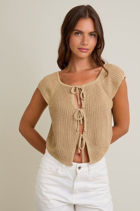 Just Maybe Front Tie Sleeveless Sweater Cardigan Top