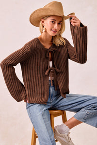It's Time To Go Front Tie Knit Sweater Top