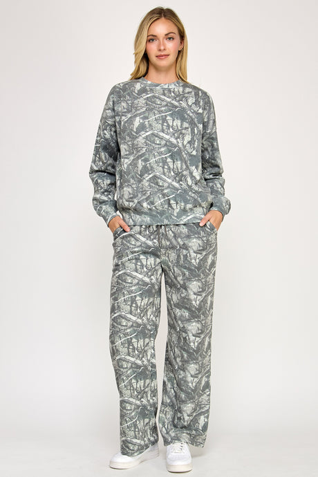 First Things First Fleece Mid Rise Pants in Olive Camo