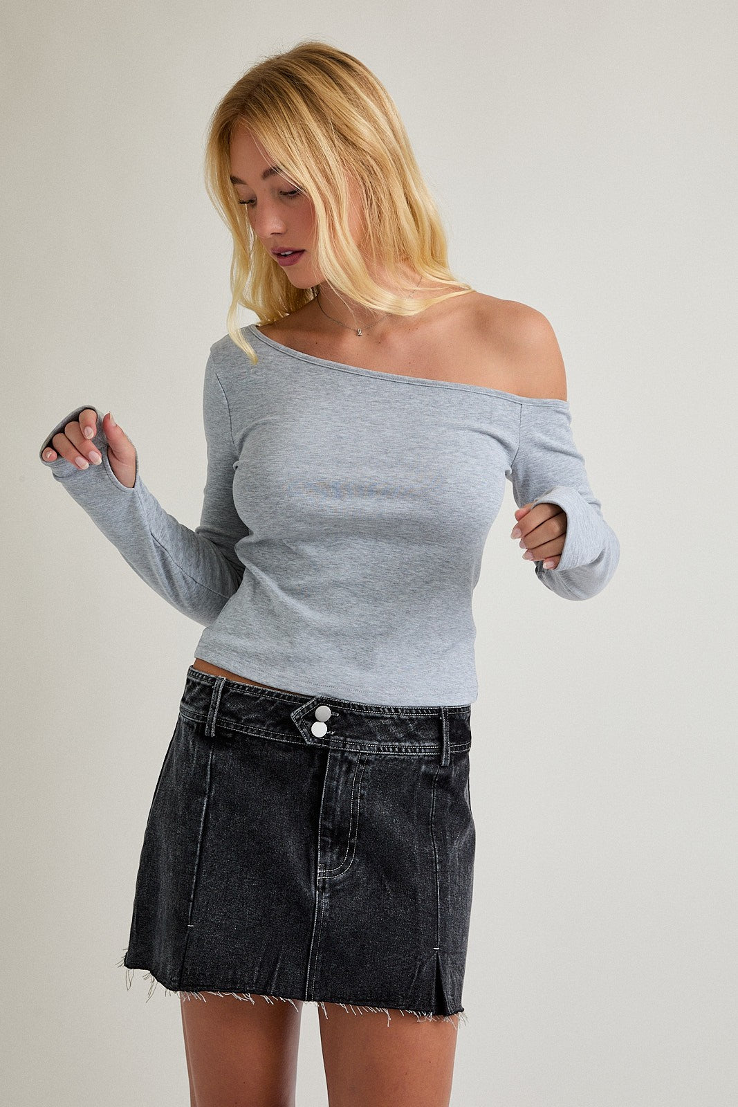 So What Asymmetrical LS Top in Heather Grey