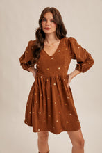 Load image into Gallery viewer, Same As Me Floral Embroidered Corduroy Mini Dress in Mocha