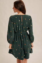 Load image into Gallery viewer, Same As Me Floral Embroidered Corduroy Mini Dress Hunter Green