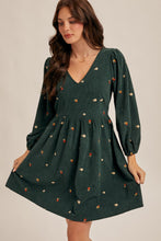 Load image into Gallery viewer, Same As Me Floral Embroidered Corduroy Mini Dress Hunter Green