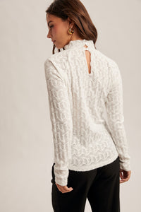 Turned Into Goodbyes Mock Neck LS Lace Top in Off White