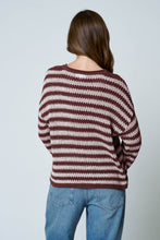 Load image into Gallery viewer, Trying To Find Stripe Split Neck Sheer Knit Sweater